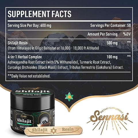 Sennasi - Shilajit Resina 600 MG – Suplemento de Shilajit com Ácido Fulvico | Marca: Shilajit Resina 600 MG