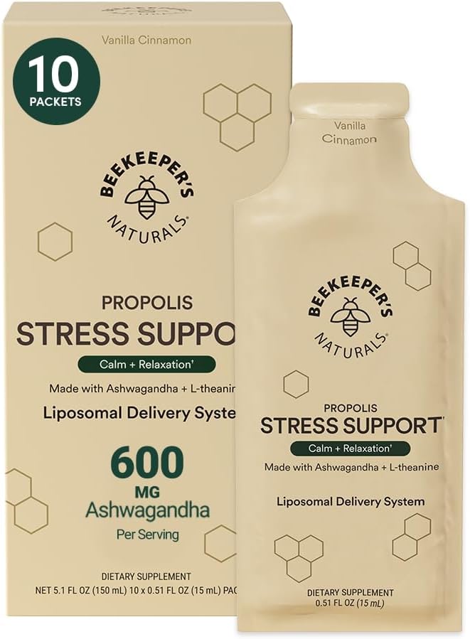 Beekeeper's Naturals - Propolis Liposomal Beekeeper’s Naturals 600mg, Ashwagandha L-theanine, Suporte Anti-Stress para Mais Calma