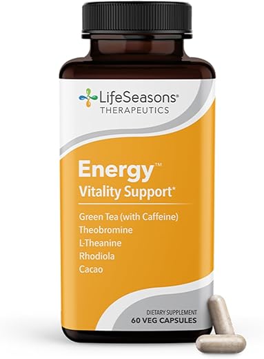 Energia – Impulsionador de Energia para Força Física e Cognitiva – Sem Nervosismo – Suporte à Resistência – Contém Chá Verde e L-Teanina – 60 Cápsulas (Embalagem de 1) - LifeSeasons