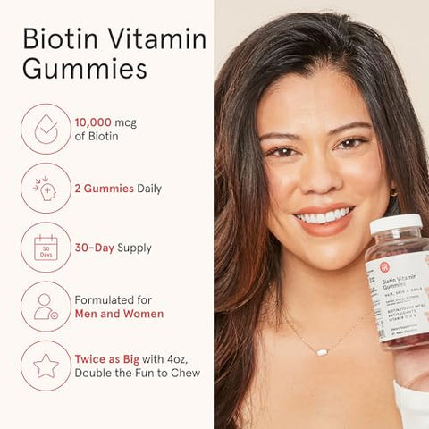 Gummy Vitamins Vegan Biotin for Hair Skin Nails – Hair Growth and Health – Women’s Biotin Gummies - iRestore