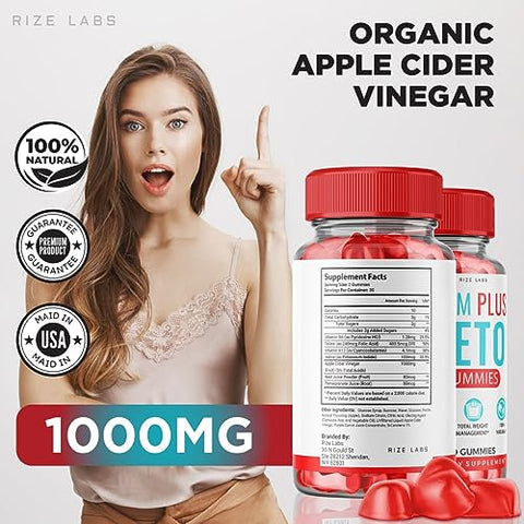 rize labs - Slim Plus Keto ACV Gummies – 5 Pacotes de Gomas de Cetona de Maçã e Vinagre de Maçã para Perda de Peso (300 Gomas)