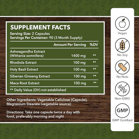 DrPKLyfe - Adaptogen Complexo 5-em-1 com Ashwagandha, Rhodiola Rosea, Maca, Ginseng e Manjericão Sagrado – Foco, Energia e Vitalidade para Homens