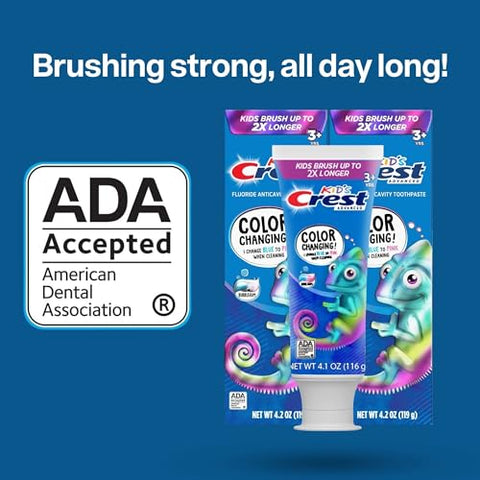 Pasta de Dente Infantil Crest Kids Color Changing: Kit com 2 Unidades Sabor Chiclete 4,2 oz (125 ml) + Espremedor de Pasta de Dente VenDesta – Divertido