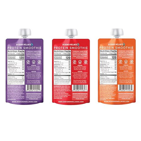 Smoothie de Proteína Designer Wellness, Frutas Reais, 12g de Proteína, Baixo Carboidrato, Zero Açúcar Adicionado, Sem Glúten, Não-OGM, Sem Cores ou Sabores Artificiais, Pacote Variado, 12 Unidades