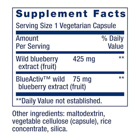 Blueberry Extract Capsules – Suplemento de Extrato de Mirtilo em Cápsulas – Suporte à Saúde Cerebral – Não-OGM, Sem Glúten, Vegetariano – 60 Cápsulas - Life Extension