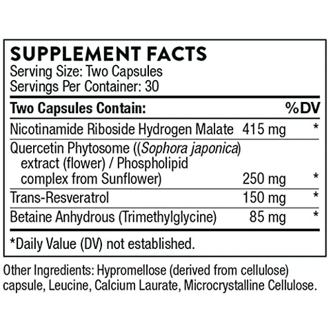ResveraCel – Nicotinamida Riboside com Quercetina Fitossoma e Resveratrol – Suporte ao Envelhecimento Saudável, Metilação, Produção de Energia Celular e Metabolismo – 60 Cápsulas - THORNE