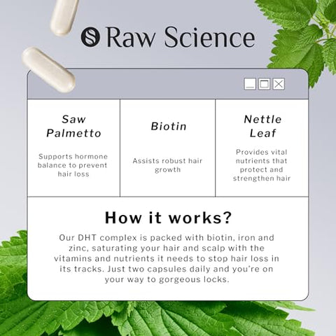 S RAW SCIENCE - Pílulas de Bloqueador de DHT para o Crescimento Capilar – Vitaminas para o Crescimento Capilar: Saw Palmetto para Homens