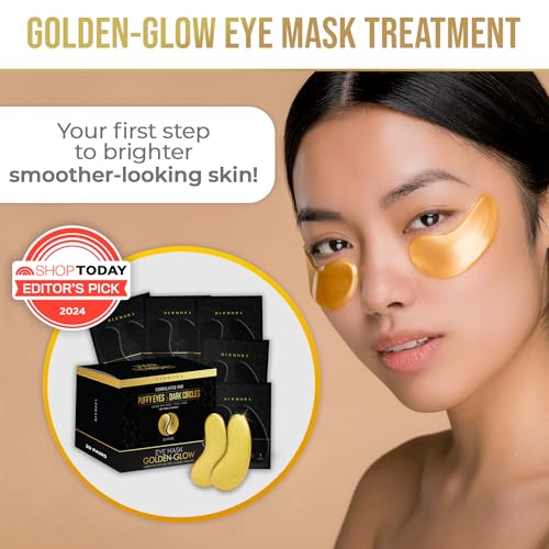 Golden Glow – Patches para os Olhos (20 Pares) – Tratamento Rejuvenescedor para Olheiras, Olhos Inchados – Refrescante, Revitalizante – Viagem, Rugas – 20g - DERMORA