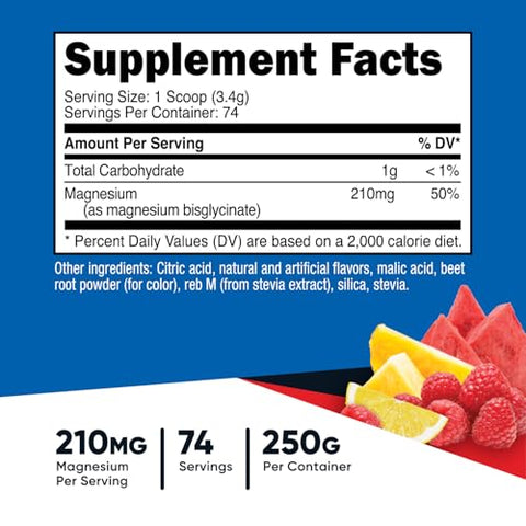 Magnesium Bisglycinate Powder (Fruit Punch, 250g) – Suplemento de Magnésio Quelato em Pó - Nutricost