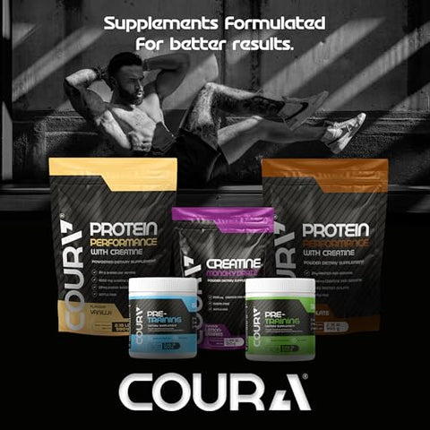 Pré-Treino Sabor Frutas Vermelhas 300g – 10,5 Ounces – Pó de Proteína – Aumento de Energia – Suporte para Foco e Resistência – Cordyceps – Ideal para Atletas – Sem Glúten - COURA