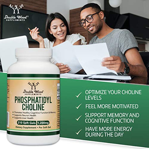 Double Wood Supplements - Fosfatidilcolina 1.200mg – 210 Softgels – Versão Aprimorada de Lecitina de Girassol e Soja (Suplemento de Colina) – Livre de Transgênicos e Glúten para Apoiar a Saúde Cerebral por Double Wood