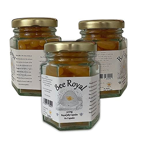 Bee Royal - Cápsulas de Geléia Real Fresca 500mg – 60 Cápsulas de 100% Geléia Real da Rainha Fresca, Não Liofilizada – Suporta Sistema Imunológico, Fertilidade, Gerenciamento de Energia, Reduz o Cansaço