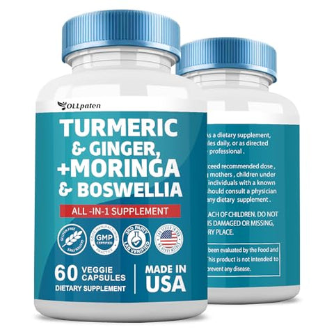 OLLpaten - Turmeric Curcumin 30000mg Moringa 50000mg Ginger 3000mg Boswellia 3000mg Saffron 2000mg – Suplemento All-in-One para Mulheres e Homens com Quercetina, Cereja Tart, 60 Cápsulas