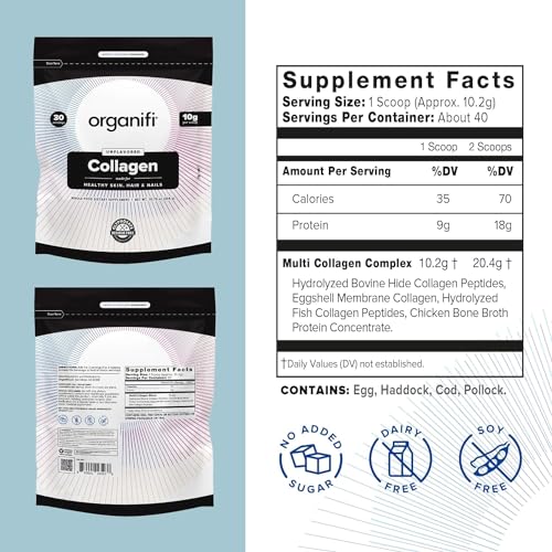 Colágeno em Pó – Cabelos mais Cheios, Unhas mais Fortes e Pele Radiante – Repõe e Reconstrói seu Corpo – Livre de Glúten, Lactose e Soja – Colágeno Hidrolisado Multi Colágeno - Organifi