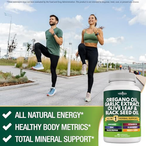 Óleo de Orégano NEW AGE 6000mg Extrato de Alho 4000mg Folha de Oliveira 3000mg com Astragalus – Suporte Imunológico