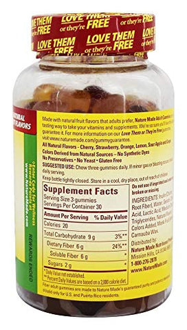 Adult Gummies Fiber – Frutas Sortidas – 90 Gummies – 90 g - Nature Made