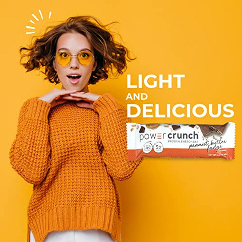 Barras de Wafer de Proteína Power Crunch, Snacks de Alta Proteína com Sabor Delicioso, Manteiga de Amendoim Fudge, 40g (12 Unidades)