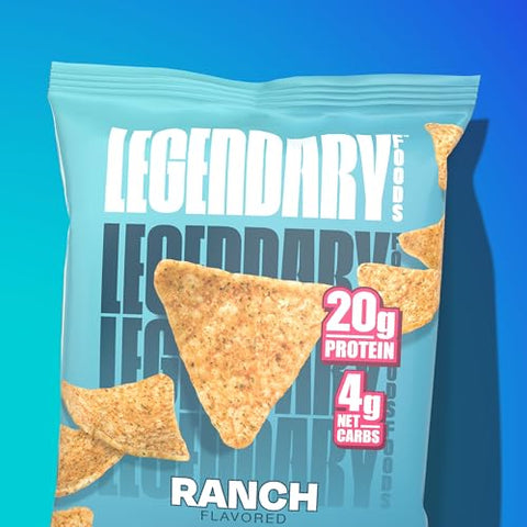 Chips de Alta Proteína – 7x Amigáveis ao Keto e Livres de Glúten – Snacks Crocantes em Formato de Tortilla – Lanche de Taco, 20g de Proteína, Baixo Carboidrato e Baixo Açúcar – Ranch - Legendary Foods