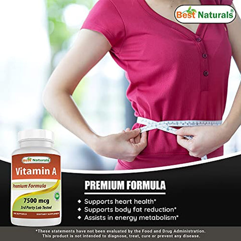 Best Naturals - Melhor Naturals Vitamina A 25000 UI (7500 mcg), Fórmula Não-OGM Suporta Visão Saudável