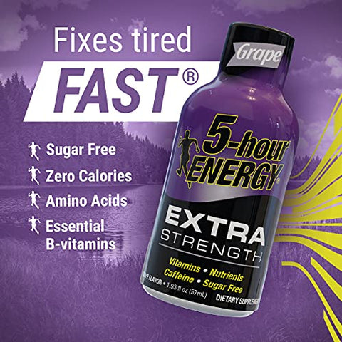 5-hour ENERGY - 5-Hour ENERGY Shots Extra Strength Sabor Uva – 30 Unidades | Energético de Ação Rápida