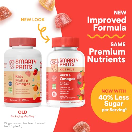 Kids Multivitaminas Gomas – Fórmula Aprimorada: Ômega 3 (DHA/EPA), Vitaminas D3, C, B12, B6, A, K | SmartyPants Kids Gomas Multivitamínicas Aprimoradas - SmartyPants