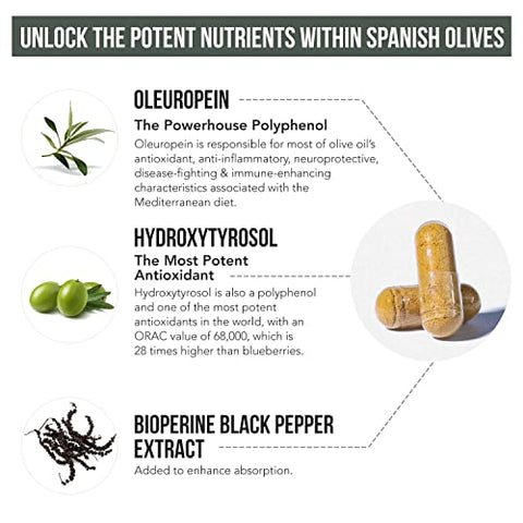 Triquetra Health - Total Olive® – Extrato de Folha de Oliveira (40% Oleuropeína) + Extrato de Fruta de Oliveira (20% Hidroxitirosol) – Extrato de Espectro Completo Cultivado