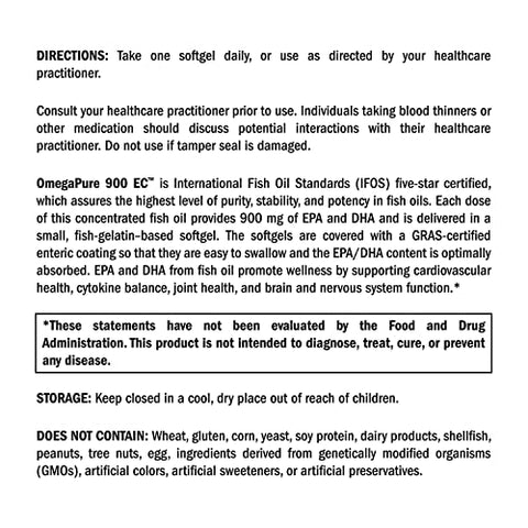 OmegaPure 900 EC – Óleo de Peixe Ômega 3 Certificado Alaskan IFOS Five-Star – Suporte à Saúde das Articulações, Cardiovascular e Cerebral (120 cápsulas) - XYMOGEN