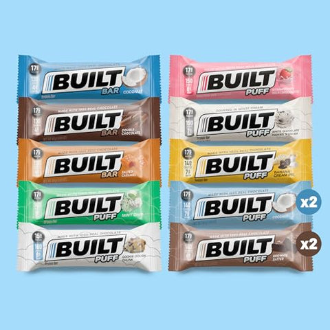 Built Bar - Pacote Variado de Barras de Proteína Built, Barras de Alta Proteína de 17g, Lanches Proteicos para Levar
