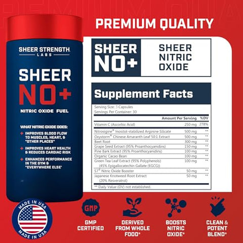Sheer Strength Labs - Suplemento de Óxido Nítrico para Homens – Booster de Óxido Nítrico NO2 – Nitrosigine e S7 – 60g