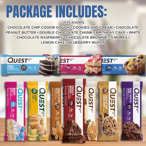 THE HUNGRY GORILLA - Pacote Variado de Barras Quest Nutrition – 10 Sabores Diferentes – Barras de Proteína Embaladas Individualmente, Alto teor de proteína, Baixo Carboidrato, Amigável à dieta Keto, Embaladas em uma Caixa