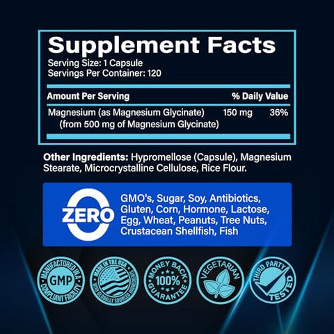 Benevolent Nourishment - Cápsulas de Magnésio Glicinato Premium 500mg Fórmula de Alta Absorção Quelato Glicinato Amortecido para Apoiar Digestão, Osso, Sono