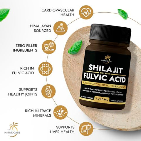 NATIVE OASIS - (2 Frascos) Suplemento de Shilajit para Homens – Aumente sua Vitalidade e Energia | Marca: Shilajit+ | 60g