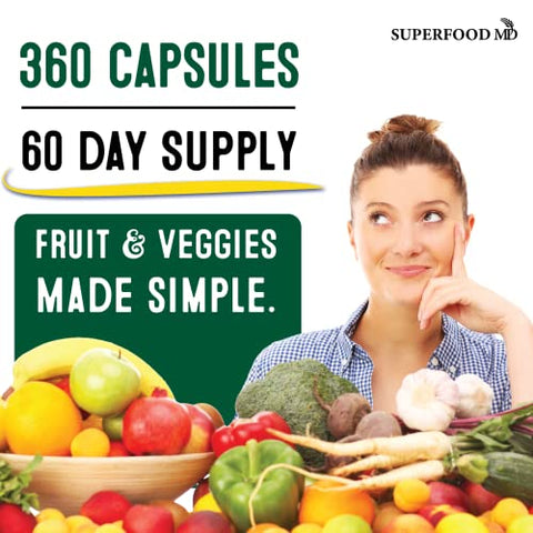 Superfood MD - Suplemento de Frutas e Vegetais Superfood – Cápsulas 100% Naturais de Frutas e Vegetais Integrais