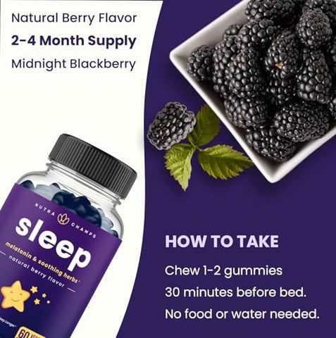 NutraChamps - Gomas para Dormir para Adultos  – Fórmula Natural – 60 g