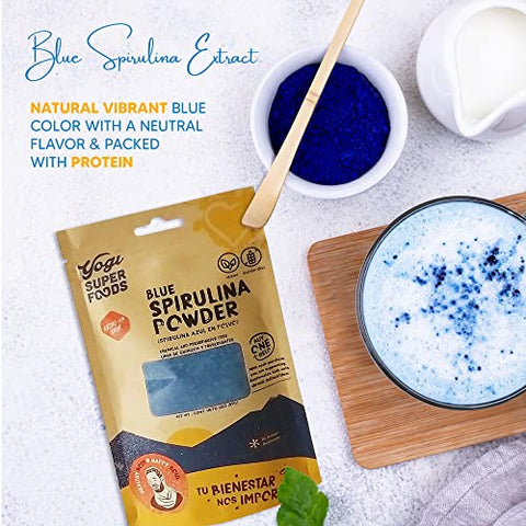 Yogi Super Foods - Pó de Spirulina Azul Extraído de Algas Azul-Verdes – Superfood Vegetal, Rica Fonte de Proteína, para Suporte Imunológico, Energia, Coloração Natural para Assar – Embalagem de 5g