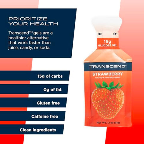 Foods Gel de Morango (31g, Pacote com 24) – Gel Energético Sabor Morango, Carboidrato de Ação Rápida – Sem Cafeína, Sem Glúten - Transcend