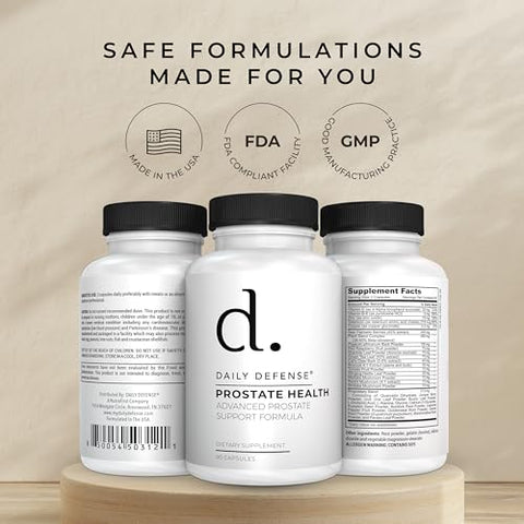 Daily Defense - Suplementos para Saúde da Próstata para Homens – Com Pó de Saw Palmetto, Vitamina E, Zinco, Cogumelos, Semente de Abóbora – Suporte Dietético para Próstata, 90 Ct
