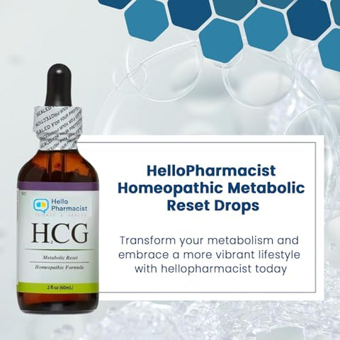 HelloPharmacist - |hCG|₂ Fórmula Livre de Álcool – Gotas Homeopáticas para Reset Metabólico – 60 ml – Fórmula Exclusiva – Agora com Água Purificada