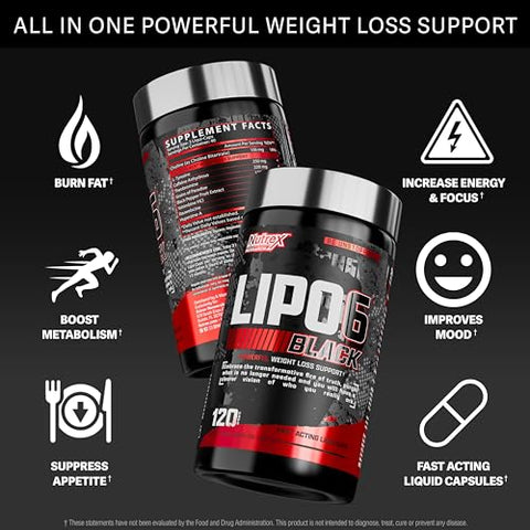 Nutrex Research - Nutrex Lipo-6 Black Max – Queimador de Gordura de Alta Potência – Energia Rápida, Cápsulas para Perda de Peso – Supressor de Apetite, Acelerador de Metabolismo – 120 Cápsulas