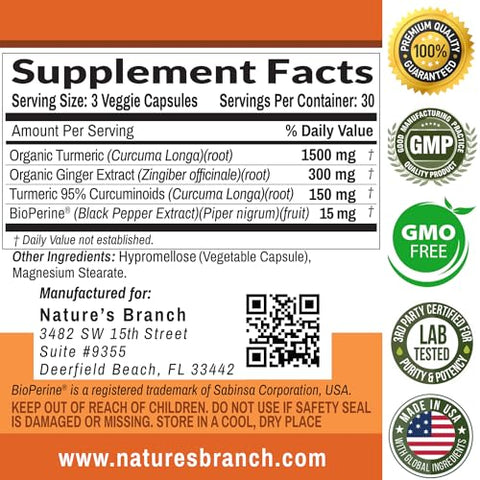 Nature's Branch - Extra Forte Cúrcuma Curcumina e Gengibre – 100g – Benefícios para a Saúde