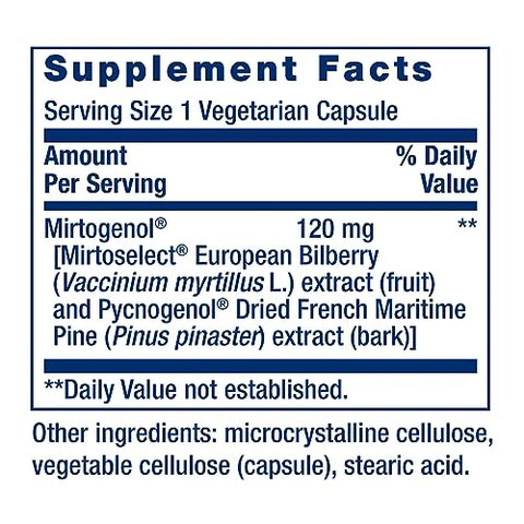 Eye Pressure Support com Mirtogenol – Suplemento para Saúde Ocular – com casca de pinheiro marítimo francês – Livre de glúten, vegetariano, não transgênico – 30 cápsulas - Life Extension