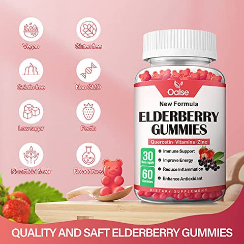 OALSE - Gomas de Sabugueiro Orgânicas para Crianças e Adultos – Sambucus Gomas de Sabugueiro Preto com Zinco e Vitamina C