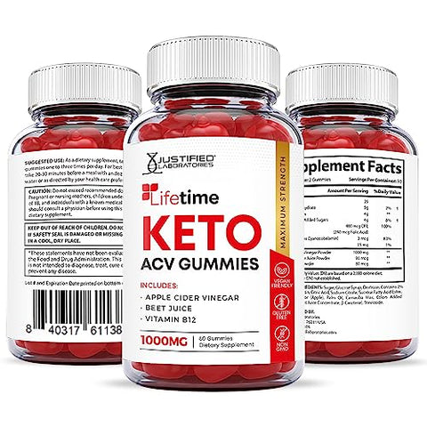 Justified Laboratories - (5 Pacotes) Gomas Lifetime Keto ACV Boost 1000MG com Suco de Romã, Beterraba e Vitamina B12 – 300 Gomas