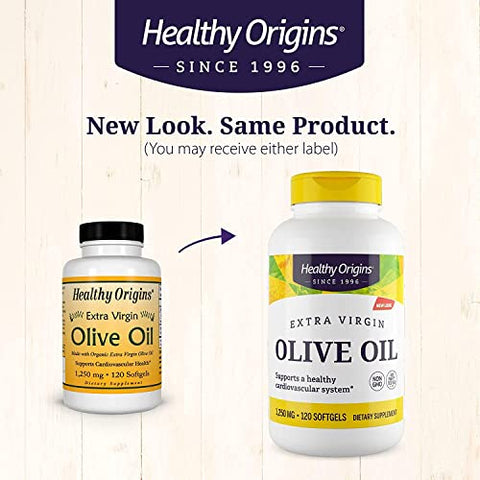 Óleo de Oliva Healthy Origins, 1250 mg – Suplemento para Saúde do Coração com Óleo de Oliva Extra Virgem Orgânico e Prensado a Frio – Suplementos Livres de Glúten para Homens