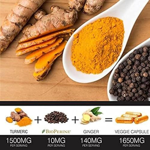 FineVine Organics - Cúrcuma Curcumina com BioPerine Pimenta Preta e Gengibre – Fabricado nos EUA – 240 Cápsulas Vegetarianas para Absorção Avançada, Suporte às Articulações