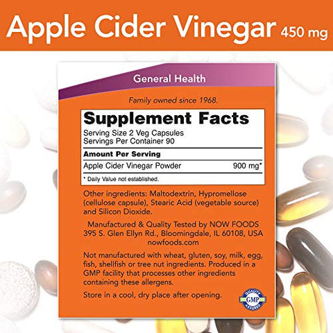 NOW Foods - Now Foods – Vinagre de Maçã 450 mg 180 Cápsulas (Pacote com 3), 540 Contagem total – Saúde e Bem-Estar