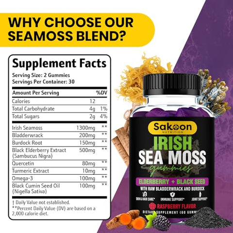 Sakoon nutrition - Sakoon Nutrition Gomas de Algas Marinhas Irlandesas com Sabugueiro – 60 gummies