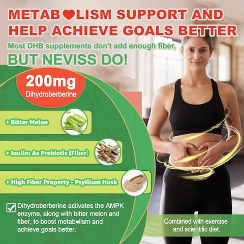 NEVISS - Gomas de Berberina com Dihidroberberina 5X Alta Absorção, Berberina com Canela do Ceilão Ativa AMPK, Melão Amargo, Cúrcuma