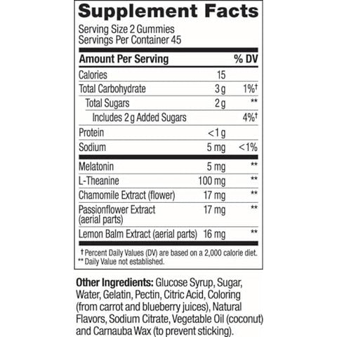 Gummy Extra Forte para Dormir, Suporte Ocasional ao Sono, 5 mg de Melatonina, L-Teanina, Extratos de Camomila e Melissa, Auxílio para Dormir, Sabor de Amora – 90 Unidades (Embalagem Pode Variar) - OLLY