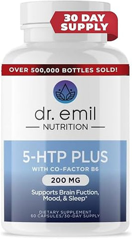 200 MG 5-HTP Plus com SAM-e para Manter um Sono Normal e Saudável e Criar uma Sensação de Bem-Estar – Cápsulas Veganas de 60 Unidades com 5HTP, Vitamina B6 e 30 Porções - DR. EMIL NUTRITION